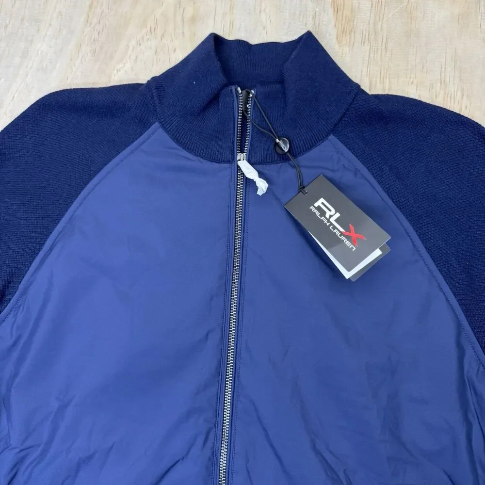 NEW Ralph Lauren RLX Golf Mens Full Zip Hybrid Sweater Jacket Primaloft Navy LG